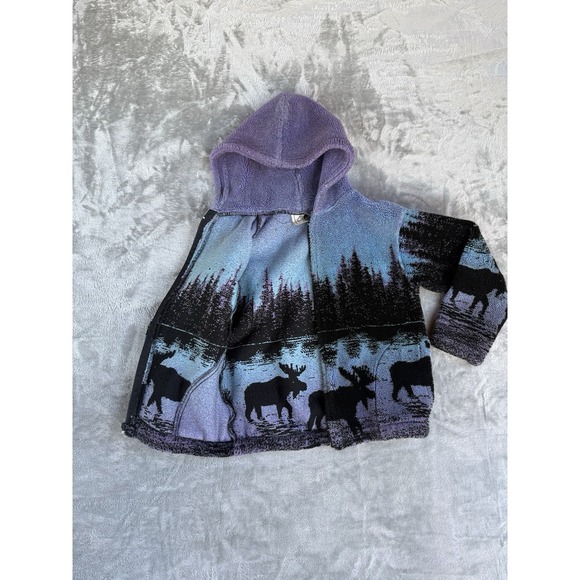 Black Mountain Twilight Moose Plush Fleece Girls Youth Jacket Size 6/7 Purple - Picture 2 of 5
